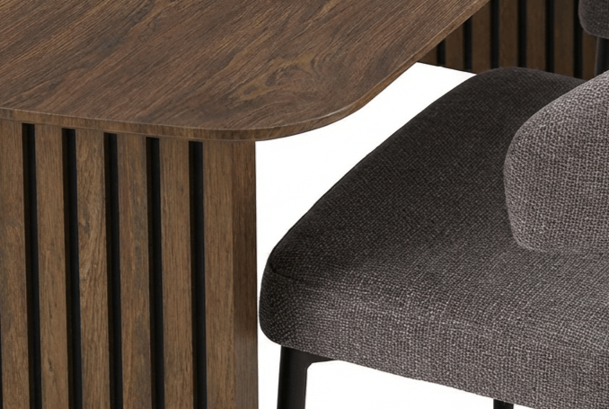 Richeto Ruokapöytä Savutammi 240 cm ja 6 Sawako Greige Tuolia - Savutammi/Greige - Huonekalut - Pöytä & ruokailuryhmä - Ruokailuryhmä