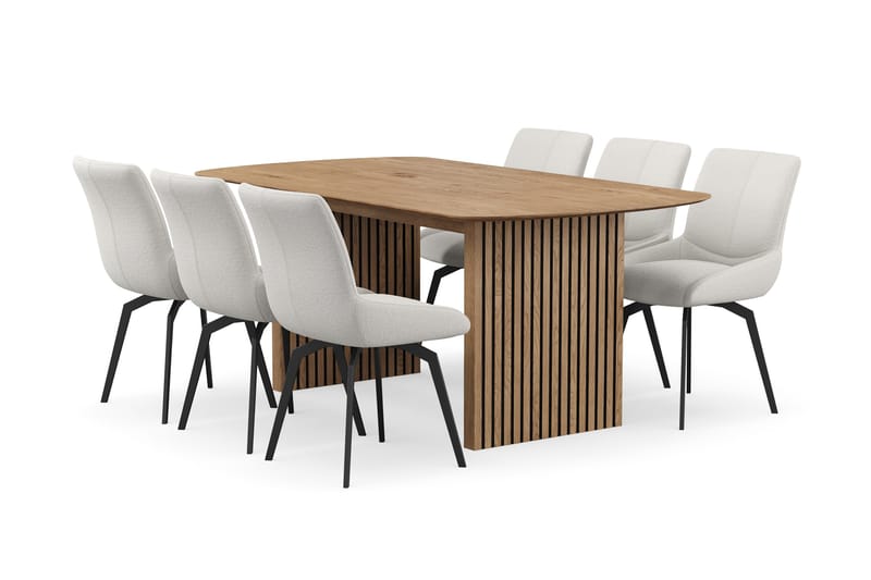 Richeto Ruokaryhmä 180 cm, 6 Mora Pyörivää tuolia, Luonnollinen viimeistely/Vaaleabeige