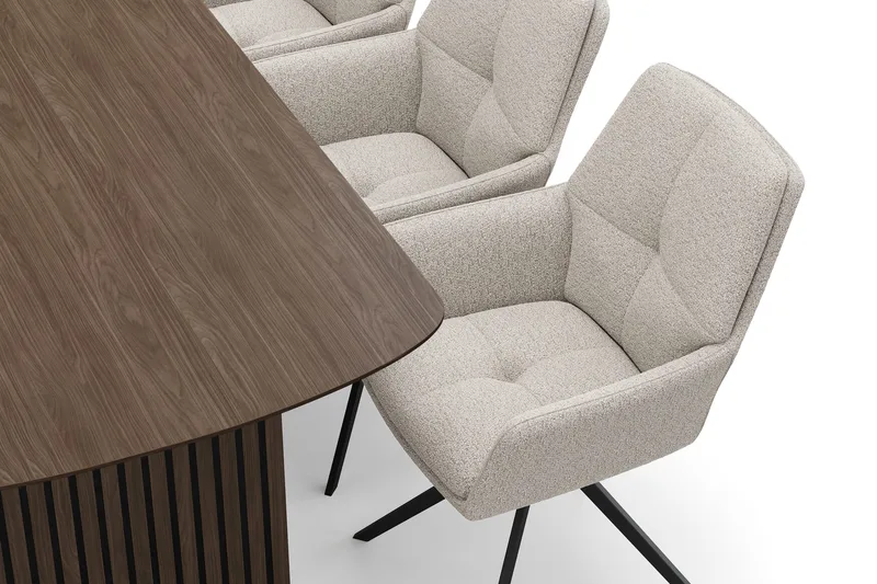 Richeto Ruokaryhmä 180 cm, 6 Torsby Pyörivää tuolia - Savutammi/Tummabeige - Huonekalut - Pöytä & ruokailuryhmä - Ruokailuryhmä