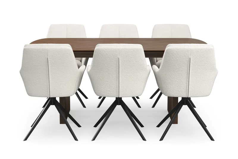 Richeto Ruokaryhmä 180 cm, 6 Torsby Pyörivää tuolia - Savutammi/Vaaleabeige - Huonekalut - Pöytä & ruokailuryhmä - Ruokailuryhmä