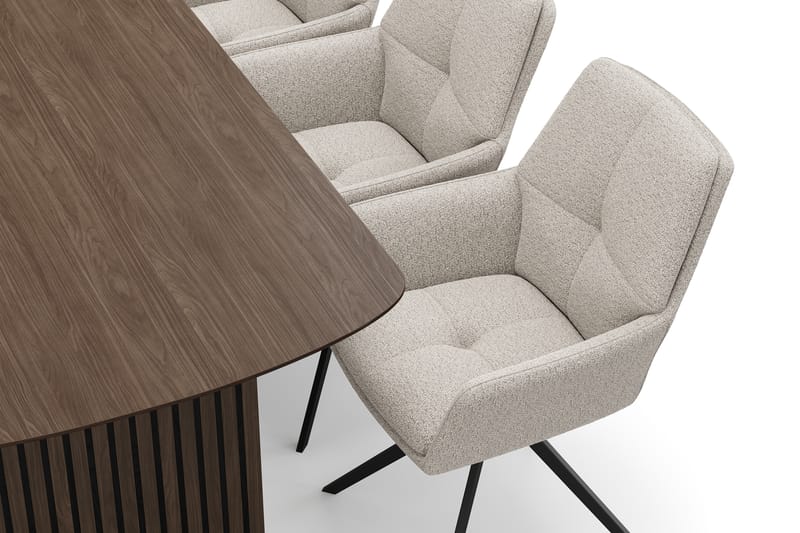 Richeto Ruokaryhmä 180 cm, 6 Torsby Pyörivää tuolia - Savutammi/Tummabeige - Huonekalut - Pöytä & ruokailuryhmä - Ruokailuryhmä