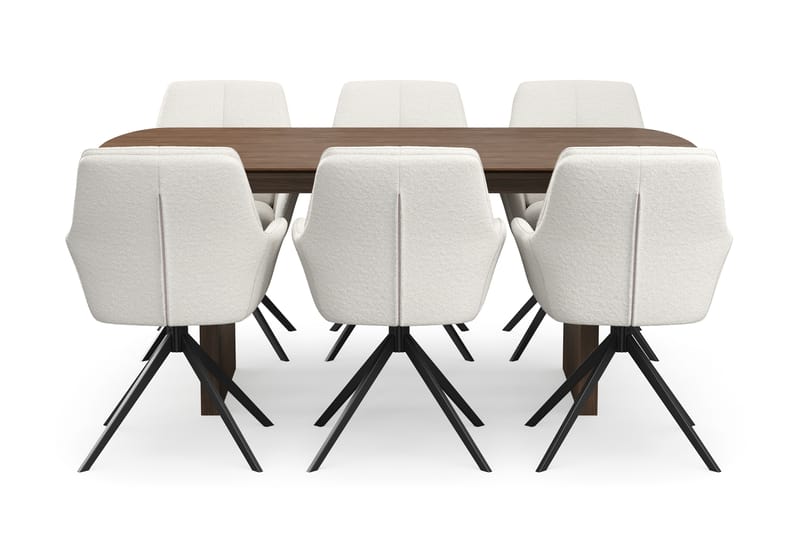 Richeto Ruokaryhmä 180 cm, 6 Torsby Pyörivää tuolia - Savutammi/Vaaleabeige - Huonekalut - Pöytä & ruokailuryhmä - Ruokailuryhmä