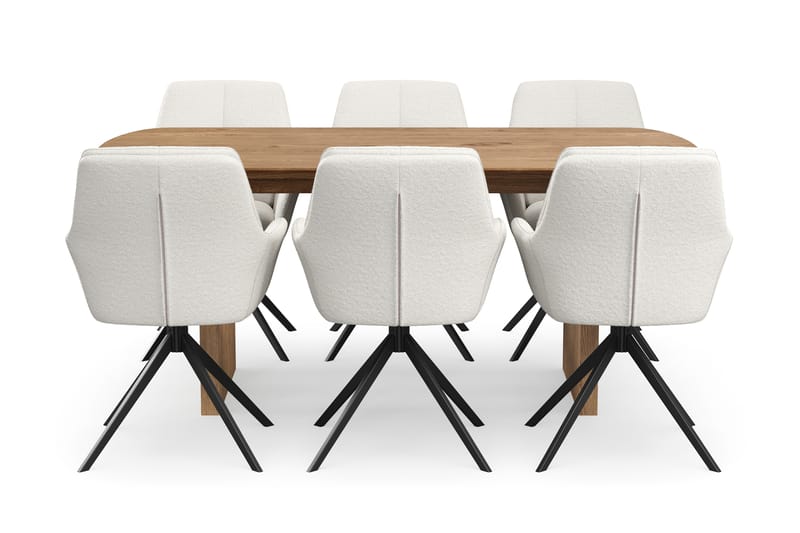 Richeto Ruokaryhmä 180 cm, 6 Torsby Pyörivää tuolia - Luonnollinen viimeistely/Vaaleabeige - Huonekalut - Pöytä & ruokailuryhmä - Ruokailuryhmä