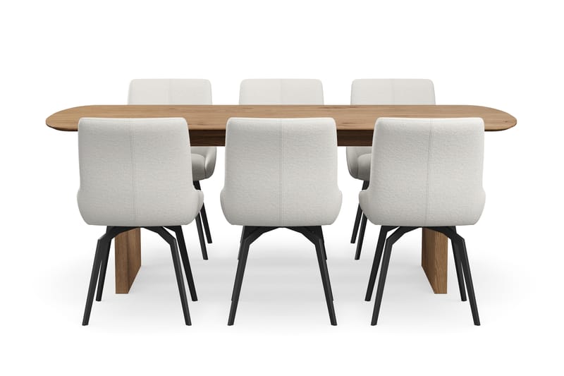 Richeto Ruokaryhmä 210 cm, 6 Mora Pyörivää tuolia - Luonnollinen viimeistely/Vaaleabeige - Huonekalut - Pöytä & ruokailuryhmä - Ruokailuryhmä