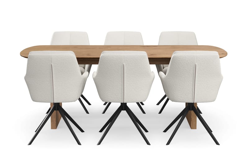 Richeto Ruokaryhmä 210 cm, 6 Torsby Pyörivää tuolia - Luonnollinen viimeistely/Vaaleabeige - Huonekalut - Pöytä & ruokailuryhmä - Ruokailuryhmä
