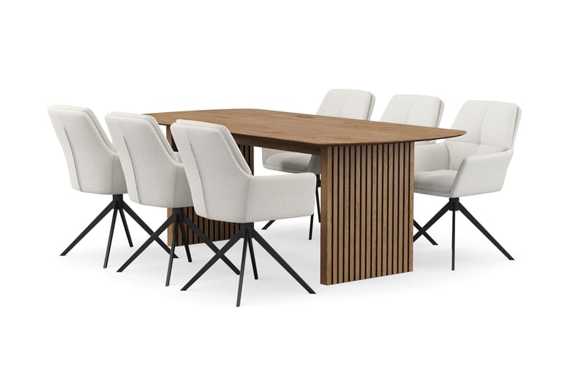 Richeto Ruokaryhmä 210 cm, 6 Torsby Pyörivää tuolia, Luonnollinen viimeistely/Vaaleabeige