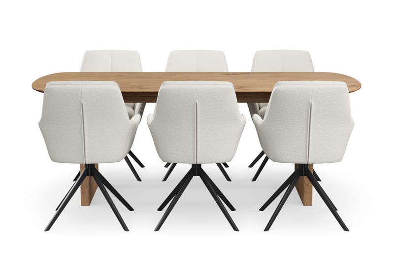 Richeto Ruokaryhmä 210 cm, 6 Torsby Pyörivää tuolia - Luonnollinen viimeistely/Vaaleabeige - Huonekalut - Pöytä & ruokailuryhmä - Ruokailuryhmä