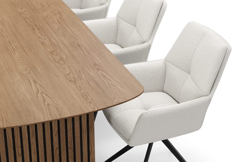 Richeto Ruokaryhmä 210 cm, 6 Torsby Pyörivää tuolia - Luonnollinen viimeistely/Vaaleabeige - Huonekalut - Pöytä & ruokailuryhmä - Ruokailuryhmä