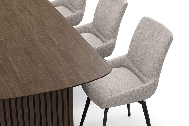 Richeto Ruokaryhmä 240 cm, 6 Mora Pyörivää tuolia - Savutammi/Tummabeige - Huonekalut - Pöytä & ruokailuryhmä - Ruokailuryhmä