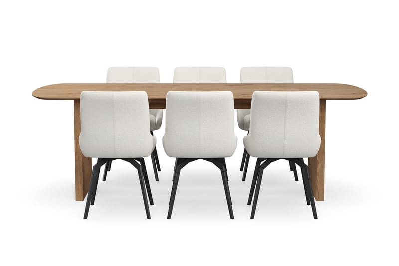 Richeto Ruokaryhmä 240 cm, 6 Mora Pyörivää tuolia - Luonnollinen viimeistely/Vaaleabeige - Huonekalut - Pöytä & ruokailuryhmä - Ruokailuryhmä