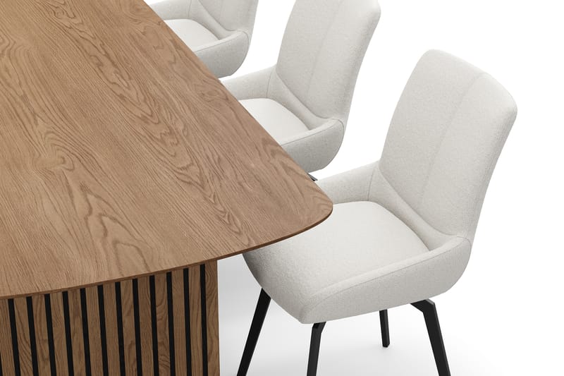 Richeto Ruokaryhmä 240 cm, 6 Mora Pyörivää tuolia - Luonnollinen viimeistely/Vaaleabeige - Huonekalut - Pöytä & ruokailuryhmä - Ruokailuryhmä