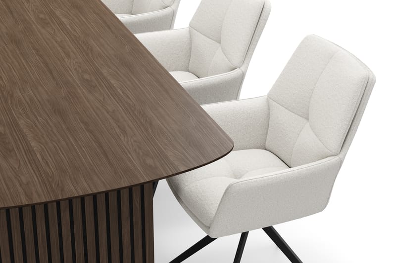 Richeto Ruokaryhmä 240 cm, 6 Torsby Pyörivää tuolia - Savutammi/Vaaleabeige - Huonekalut - Pöytä & ruokailuryhmä - Ruokailuryhmä