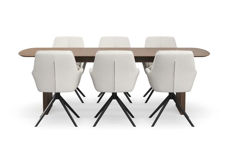 Richeto Ruokaryhmä 240 cm, 6 Torsby Pyörivää tuolia - Savutammi/Vaaleabeige - Huonekalut - Pöytä & ruokailuryhmä - Ruokailuryhmä