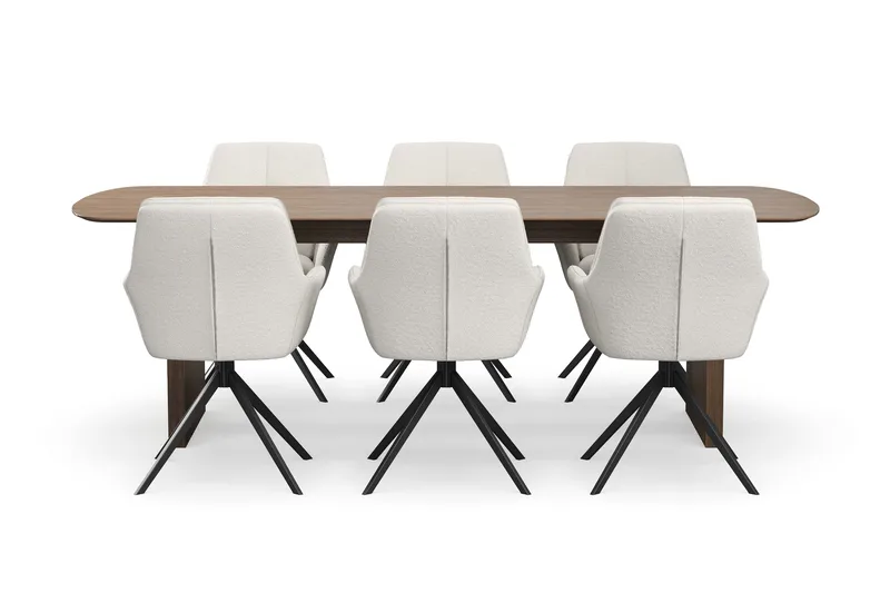 Richeto Ruokaryhmä 240 cm, 6 Torsby Pyörivää tuolia - Savutammi/Vaaleabeige - Huonekalut - Pöytä & ruokailuryhmä - Ruokailuryhmä