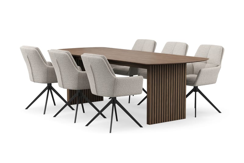 Richeto Ruokaryhmä 240 cm, 6 Torsby Pyörivää tuolia, Savutammi/Tummabeige