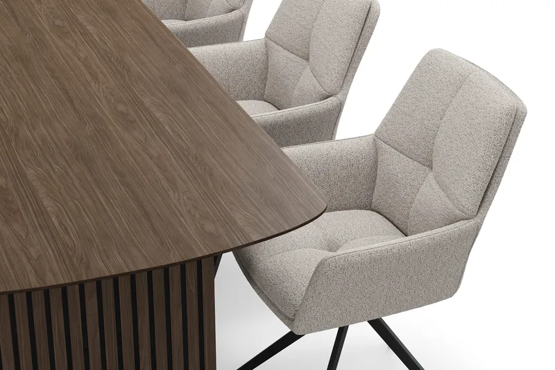 Richeto Ruokaryhmä 240 cm, 6 Torsby Pyörivää tuolia - Savutammi/Tummabeige - Huonekalut - Pöytä & ruokailuryhmä - Ruokailuryhmä