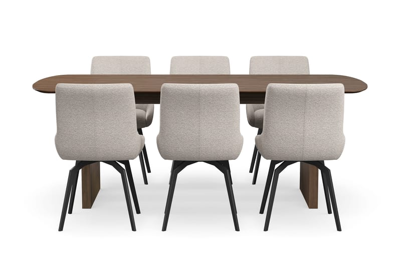 Richeto Ruokaryhmä Savutammi 210 cm, 6 Mora Pyörivää tuolia - Savutammi/Tummabeige - Huonekalut - Pöytä & ruokailuryhmä - Ruokailuryhmä