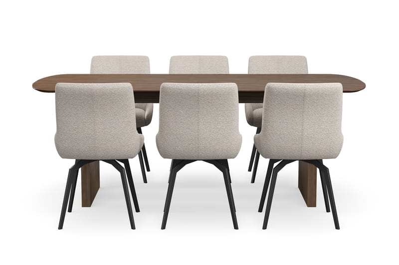 Richeto Ruokaryhmä Savutammi 210 cm, 6 Mora Pyörivää tuolia - Savutammi/Tummabeige - Huonekalut - Pöytä & ruokailuryhmä - Ruokailuryhmä