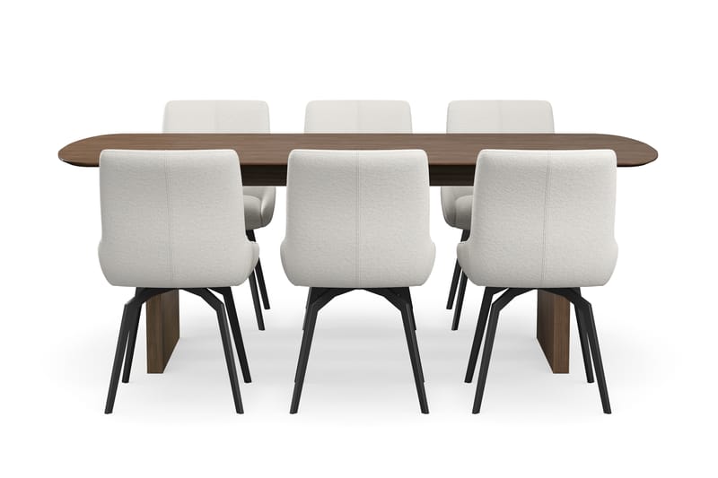 Richeto Ruokaryhmä Savutammi 210 cm, 6 Mora Pyörivää tuolia - Savutammi/Vaaleabeige - Huonekalut - Pöytä & ruokailuryhmä - Ruokailuryhmä