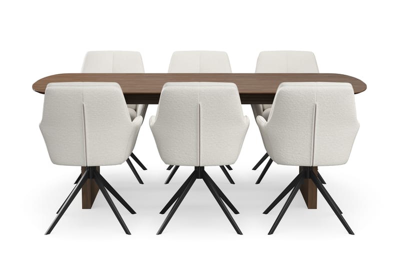 Richeto Ruokaryhmä Savutammi 210 cm, 6 Torsby Pyörivää tuolia - Savutammi/Vaaleabeige - Huonekalut - Pöytä & ruokailuryhmä - Ruokailuryhmä