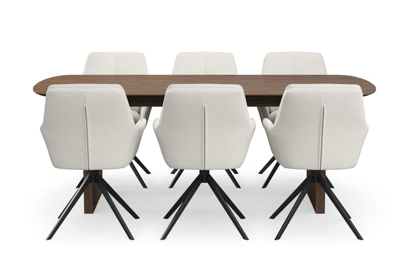 Richeto Ruokaryhmä Savutammi 210 cm, 6 Torsby Pyörivää tuolia - Savutammi/Vaaleabeige - Huonekalut - Pöytä & ruokailuryhmä - Ruokailuryhmä