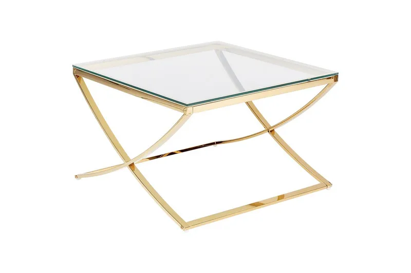 Ringgold neliönmuotoinen sohvapöytä 70 cm lasia metallirungolla, Kirkas