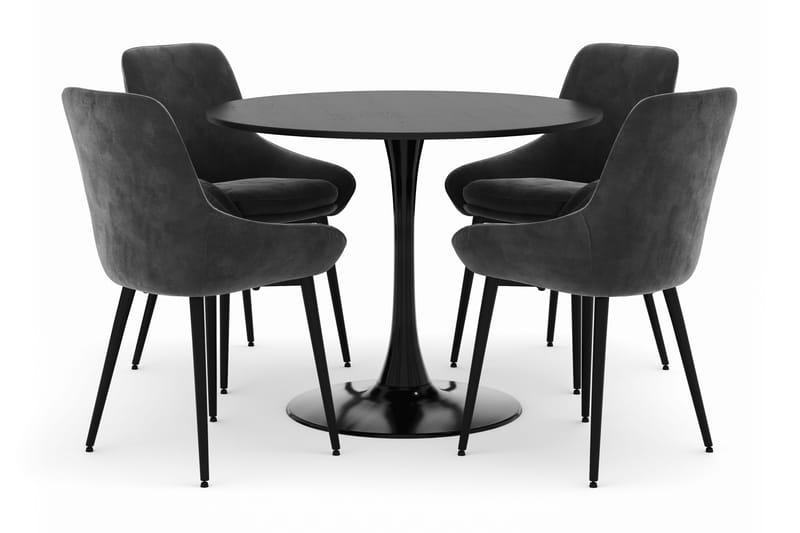 Ringstad Pyöreä Ruokailuryhmä 100cm 4 Alsarp Ruokatuolilla, Musta