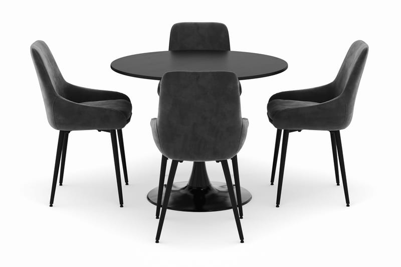 Ringstad Pyöreä Ruokailuryhmä 100cm 4 Alsarp Ruokatuolilla - Musta - Huonekalut - Pöytä & ruokailuryhmä - Ruokailuryhmä