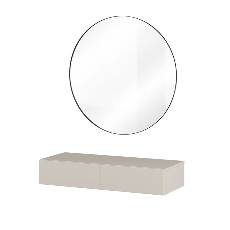 Ripustettava meikkipöytä Jukon S, 2 laatikkoa + peili Ø80 cm