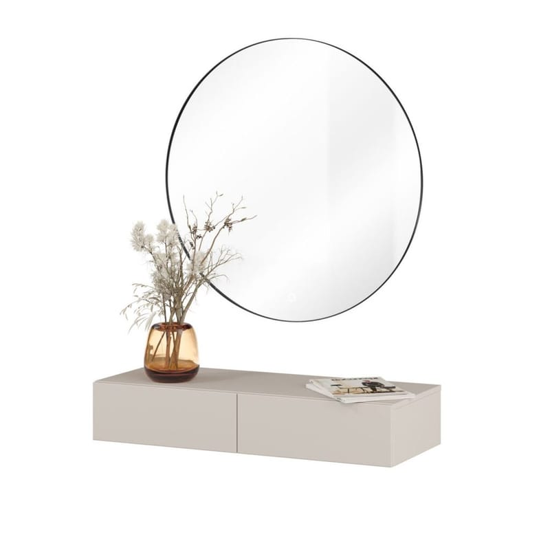 Ripustettava peilipöytä Jukon S kahdella laatikolla + Peili Ø80 cm - Huonekalut - Pöytä & ruokailuryhmä - Meikki- & kampauspöydät