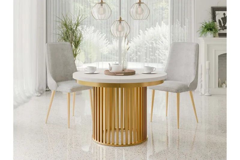 Rivale Ruokapöytä 100 cm, pyöreä - Beige/Kulta - Huonekalut - Pöytä & ruokailuryhmä - Ruokapöydät & keittiön pöydät