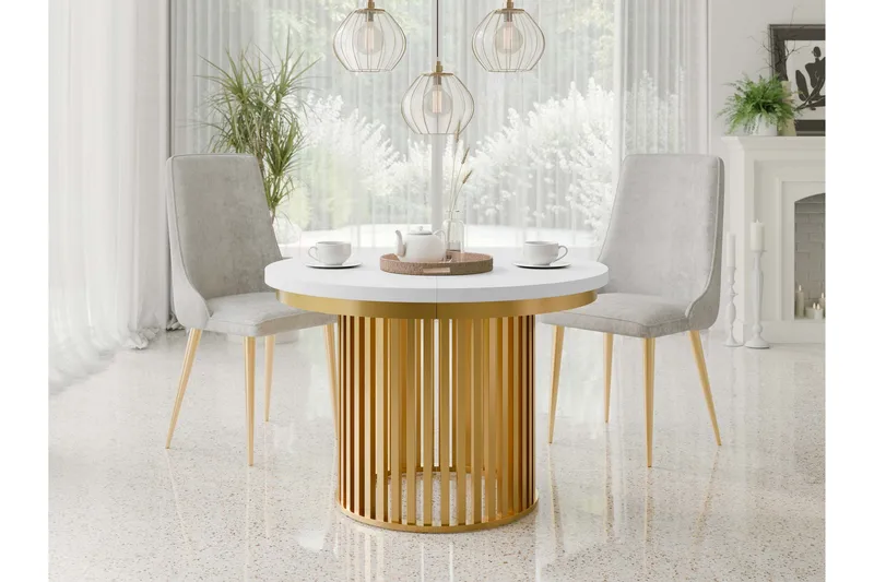 Rivale Ruokapöytä 100 cm, pyöreä - Valkoinen/Kulta - Huonekalut - Pöytä & ruokailuryhmä - Ruokapöydät & keittiön pöydät