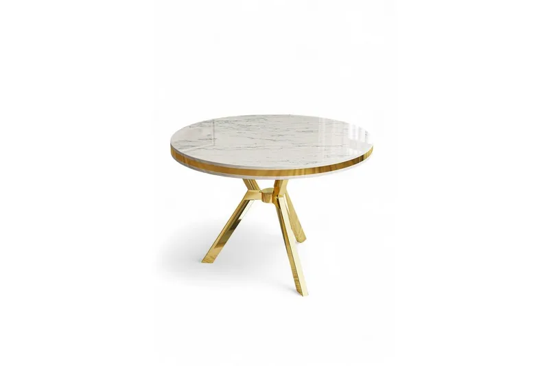 Rivor Ruokapöytä 90 cm Pyöreä - Valkoinen Marmori/Keltainend - Huonekalut - Pöytä & ruokailuryhmä - Ruokapöydät & keittiön pöydät