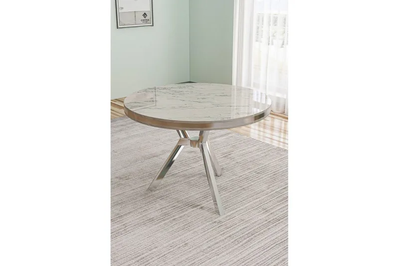 Rivor Ruokapöytä 90 cm Pyöreä - Valkoinen Marmori/Kromi - Huonekalut - Pöytä & ruokailuryhmä - Ruokapöydät & keittiön pöydät