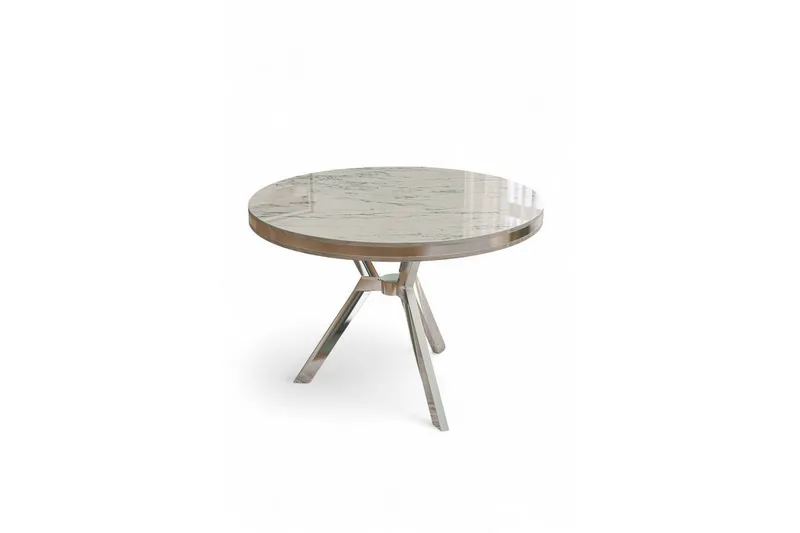 Rivor Ruokapöytä 90 cm Pyöreä, Valkoinen Marmori/Kromi