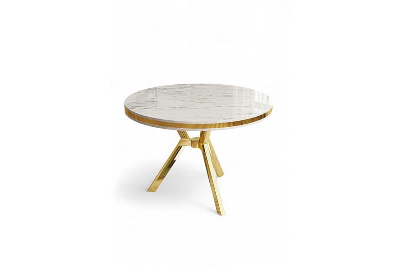 Rivor Ruokapöytä 90 cm Pyöreä - Valkoinen Marmori/Keltainend - Huonekalut - Pöytä & ruokailuryhmä - Ruokapöydät & keittiön pöydät