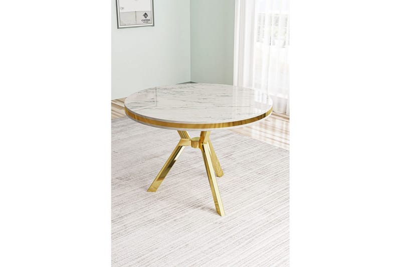 Rivor Ruokapöytä 90 cm Pyöreä - Valkoinen Marmori/Keltainend - Huonekalut - Pöytä & ruokailuryhmä - Ruokapöydät & keittiön pöydät
