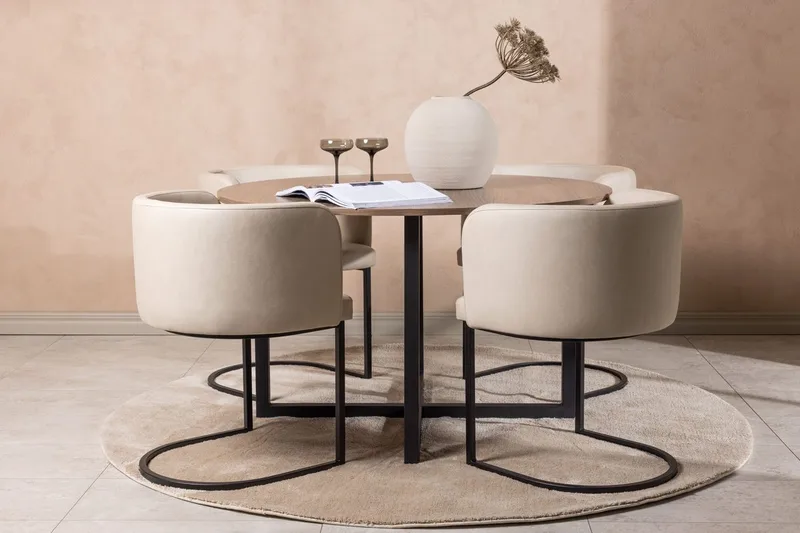 Rund matgrupp Venture Home Beige Valnöt 4st
