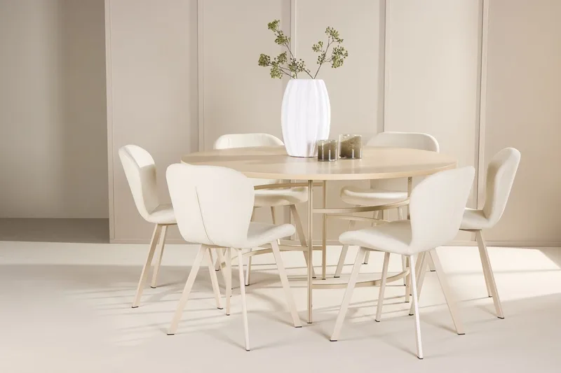 Rund matgrupp Venture Home Beige Vitputsad 6st