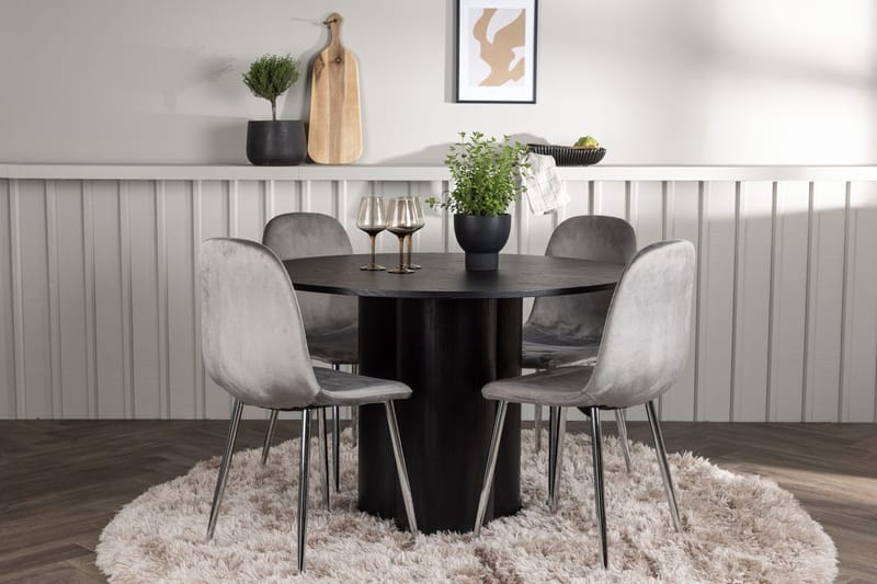 Rund matgrupp Venture Home Ljusgrå Svart 4st, Vaaleanharmaa ja musta