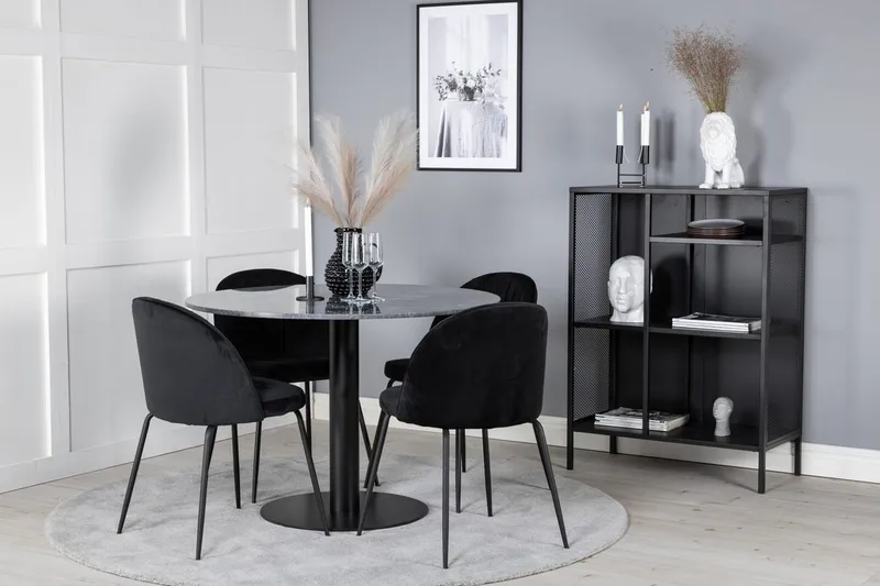 Rund matgrupp Venture Home Svart Grå marmor 4st