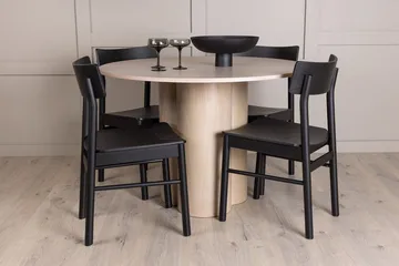 Valkoinen - Svart (stolar), vitputsad MDF (bord)