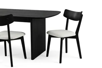 Alma-ruokailuryhmä 220 cm suorakaiteen muotoinen, musta, 6 Amelia-ruokatuolia istuintyynyllä - Musta / beige - Huonekalut - Pöytä & ruokailuryhmä - Ruokailuryhmä