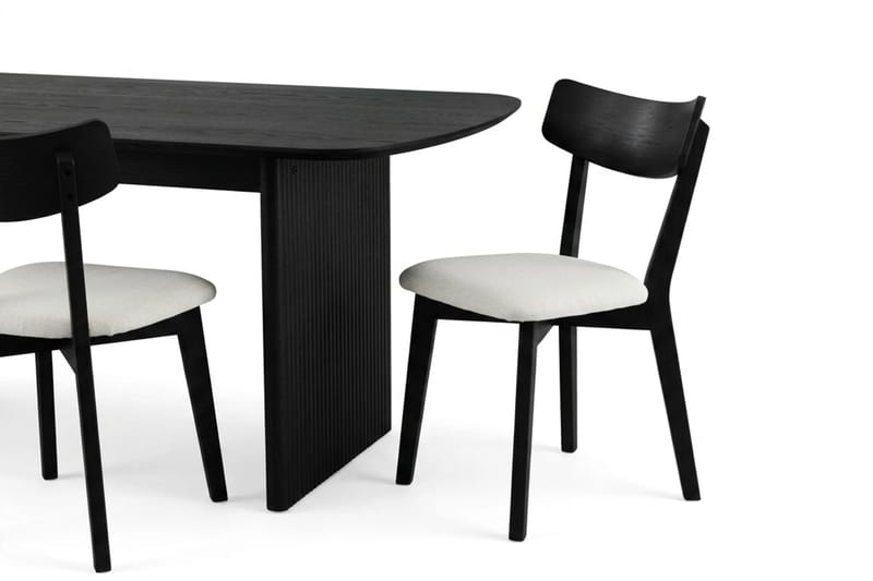 Alma-ruokailuryhmä 220 cm suorakaiteen muotoinen, musta, 6 Amelia-ruokatuolia istuintyynyllä - Musta / beige - Huonekalut - Pöytä & ruokailuryhmä - Ruokailuryhmä