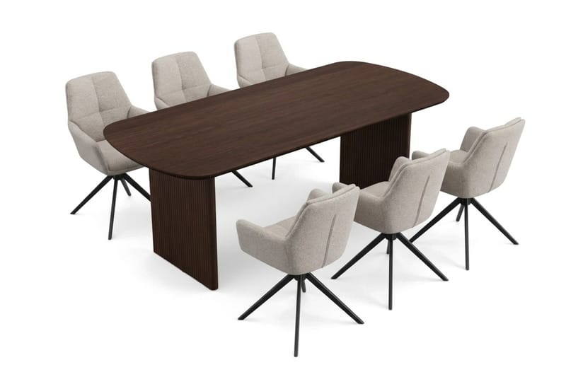 Alma-ruokailuryhmä suorakaiteen muotoinen 180 cm savustettu tammi 6 Torsby-ruokatuolilla - Savustettu tammi - Huonekalut - Pöytä & ruokailuryhmä - Ruokailuryhmä