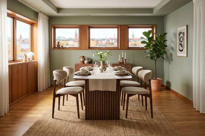 Ruokailuryhmä Bark Richeto Molly-tuoleilla Savutammi/beige - Huonekalut - Pöytä & ruokailuryhmä - Ruokailuryhmä