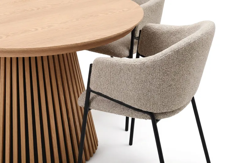 Ruokailuryhmä Bark Peyra 120–220 cm Tammi Taupe bouclé - Tammi - Huonekalut - Pöytä & ruokailuryhmä - Ruokailuryhmä