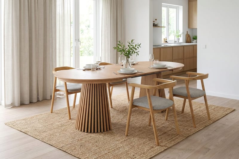 Ruokailuryhmä Bark Peyra 120–220 cm Tammi Tammi/Beige - Huonekalut - Pöytä & ruokailuryhmä - Ruokailuryhmä