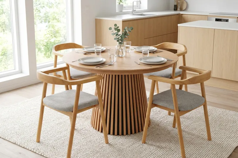 Ruokailuryhmä Bark Peyra 120–220 cm Tammi Tammi/Beige - Huonekalut - Pöytä & ruokailuryhmä - Ruokailuryhmä