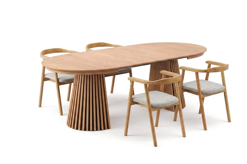 Ruokailuryhmä Bark Peyra 120–220 cm Tammi Tammi/Beige - Huonekalut - Pöytä & ruokailuryhmä - Ruokailuryhmä